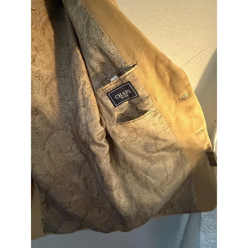 Chaps Blazer Sport Coat Mens 44R Brown Suede Look Polyester Classic Jacket